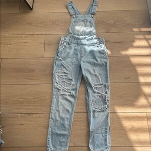 Cello Light Blue Distressed Denim Overalls